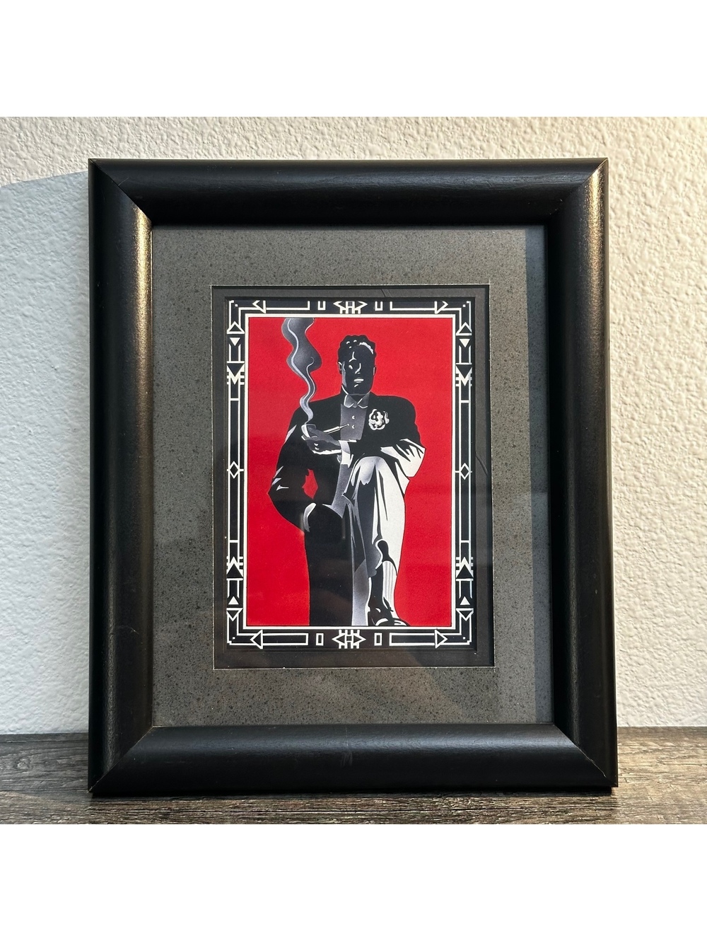 Art Deco Gentleman Smoking Pipe Framed Print Layered Mat Red Black Wall Art